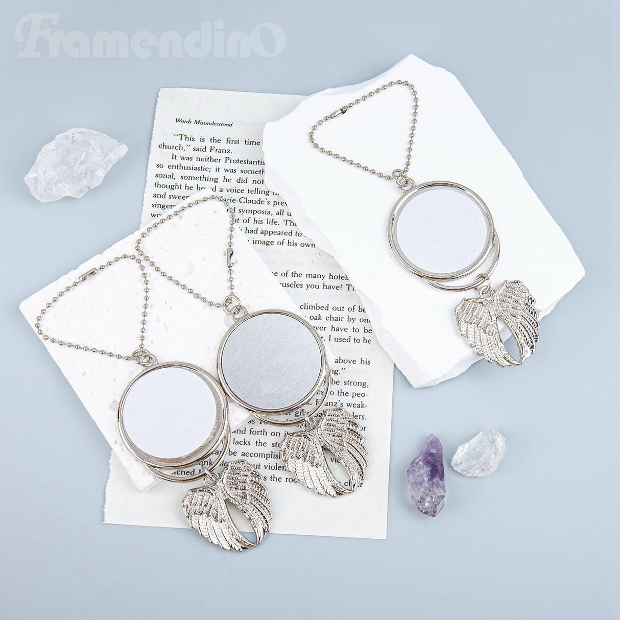Framendino, 10 Pack Silver Angel Wing Pendant Car Hanging Ornament with Sublimation Blank Heat Transfer Photo for Home Window Framendino