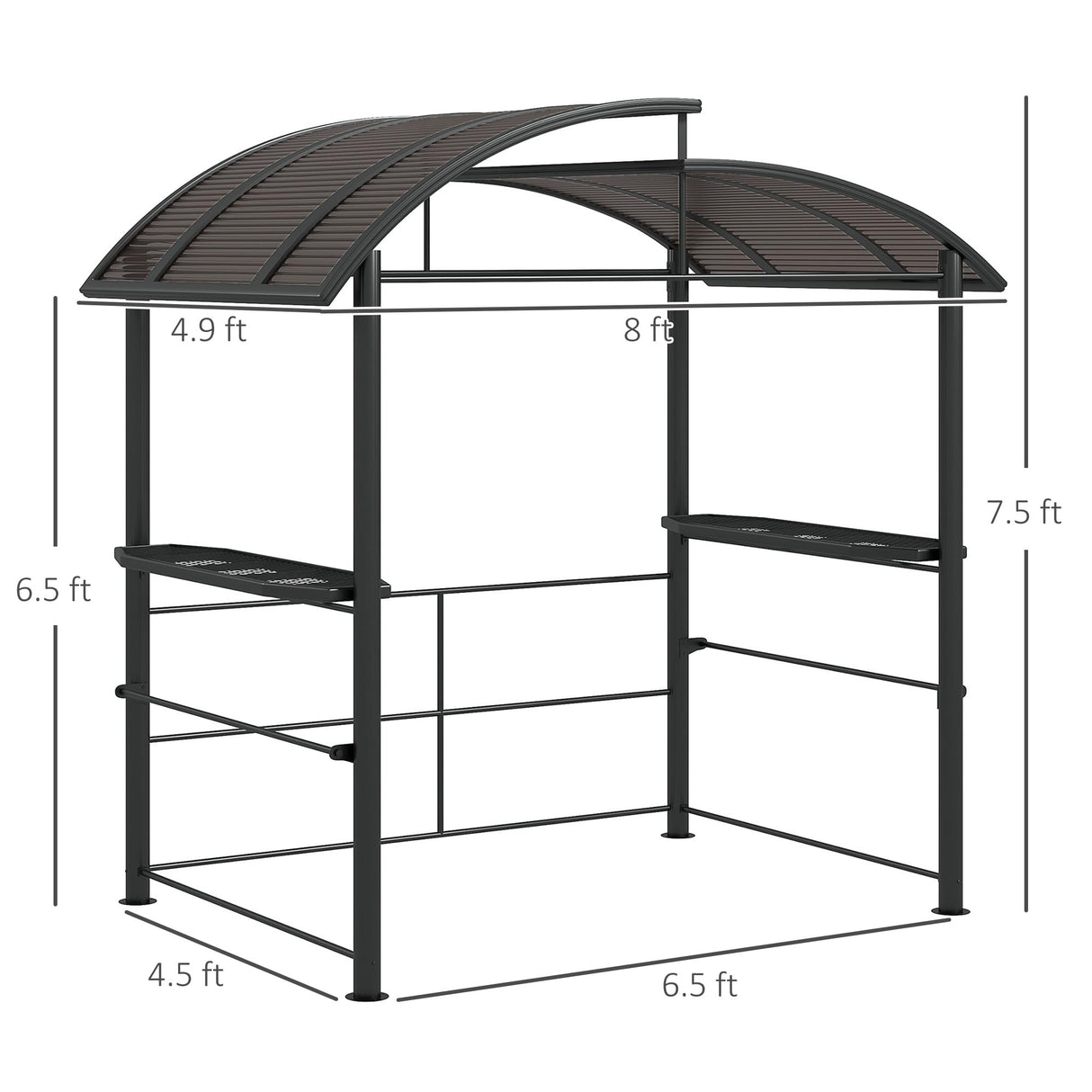 Outsunny 8' x 5' Grill Gazebo Shelter with Interlaced Vented Polycarbonate Roof, Outdoor BBQ Canopy with Side Shelves, Steel Frame for Garden, Patio, Backyard, Dark Gray Aosom