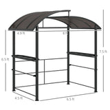 Outsunny 8' x 5' Grill Gazebo Shelter with Interlaced Vented Polycarbonate Roof, Outdoor BBQ Canopy with Side Shelves, Steel Frame for Garden, Patio, Backyard, Dark Gray Aosom
