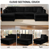 123" U-Shaped Modular Sesctional Sofa, Two L-Shape Chaise with 2 Cloud Couch Sectional with Two Pillows, Couches forLiving Room (Black) MYINDA