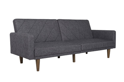 DHP Paxson 79 Inch Futon Sofa Bed, Upholstered Couch Sleeper with Diagonal Tufting, Mid-Century Modern, Gray - WoodArtSupply