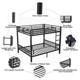 mikibama Queen Over Queen Bunk,Metal Heavy Duty Bunk Beds for Adults,Queen Bunk Bed with Built-in Ladder,Industrial Bunkbeds for Kids,Adult,Small Spaces,Space Saving. (Black, Queen Over Queen) mikibama