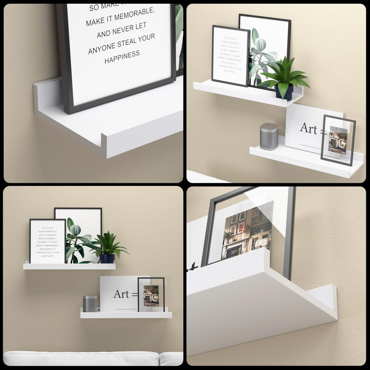 Boswillon Floating Shelves Wall Mounted Set of 2, Modern White Shelves for Bedroom, Nursery Shelves with Lip, Display Picture Ledge Shelf for Wall Decor Living Room Bathroom Kitchen - White Boswillon