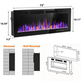 VENDORZ Electic Fireplace, 72" Recessed and Wall Mounted Electric Fireplace, Ultra-Thin Electric Fireplace Inserts Heater, 750W/1500W Fire Places Insert and Wall Electric Fireplace with Remote Control VENDORZ