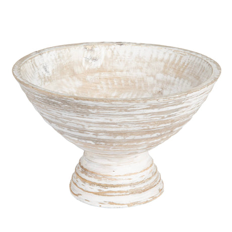 Creative Co-Op Boho Wood Pedestal Serving, White Wash Finish Bowl Creative Co-Op
