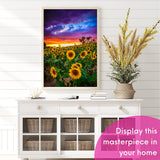 Modern Merch Sunflower Diamond Art Kits for Adults, Sunset Landscape 5D Diamond Painting for Adults, DIY Sunflower Wall Art Cross Stitch Kits, Full Round Drill 12x16in Modern Merch