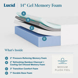 Lucid 14 Inch Memory Foam Mattress - Medium Plush Feel - Infused with Refreshing Bamboo Charcoal and Cooling Gel - Bed in a Box - Temperature Regulating - Pressure Relief - Breathable - Twin XL Size LUCID