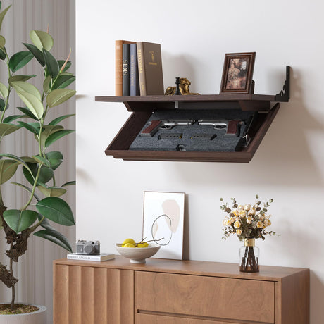 Lvifur 24" Compact Gun Shelf, Gun Rack with Automatic Induction Lock with Secure Hidden Compartment for Wall Mount Display, Storage Security Safe Box for Home,Wood Lvifur