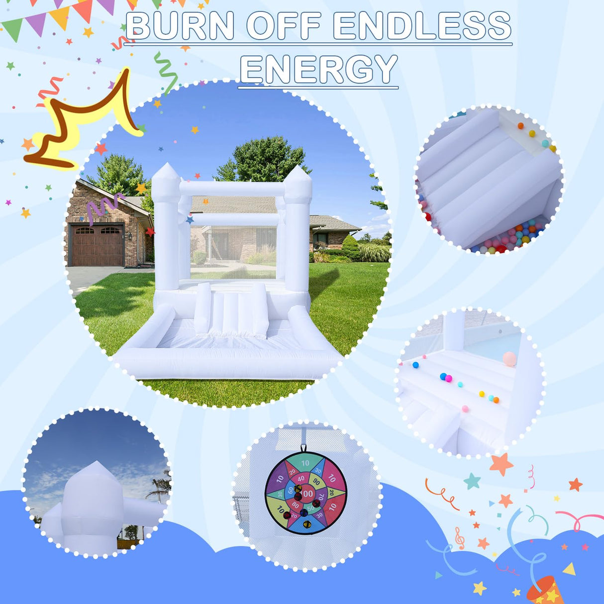 White Inflatable Bounce House Kids Inflatable White Bounce House with UL Blower, Large Ball Pool and Spacious Fun Room Bounce House for Kids 3-12 Felizhus