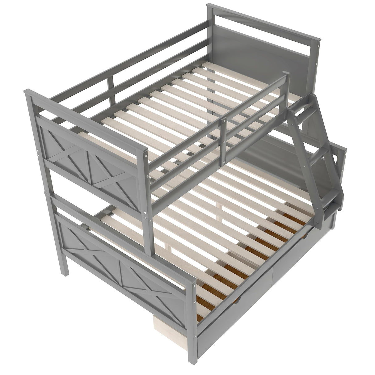 Merax Grey Twin Over Full Bunk Bed with Storage Drawers, Ladder and Guardrail, Convertible Design Merax