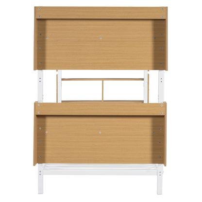 Harper & Bright Designs Twin Over Twin Bunk Bed with Storage, Metal Bunk Bed Frame with Bookshelves and Full-Length Guardrail, for Kids Teens Adults - White