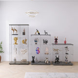 Yoluckea 3 Shelves Glass Cabinet with 2 Doors, Floor Standing Clear Glass Curio Cabinet Collection Display Case for Living Room Bedroom 49.49” x 31.77”x 14.37” Black Yoluckea