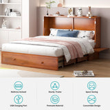 BALUS Queen Murphy Bed with Built-in USB Charging Ports & Bedside Panel, Wood Hidden Wall Beds, Modern Murphy Beds Cabinet Beds for Bedroom/Living Room - Cherry BALUS