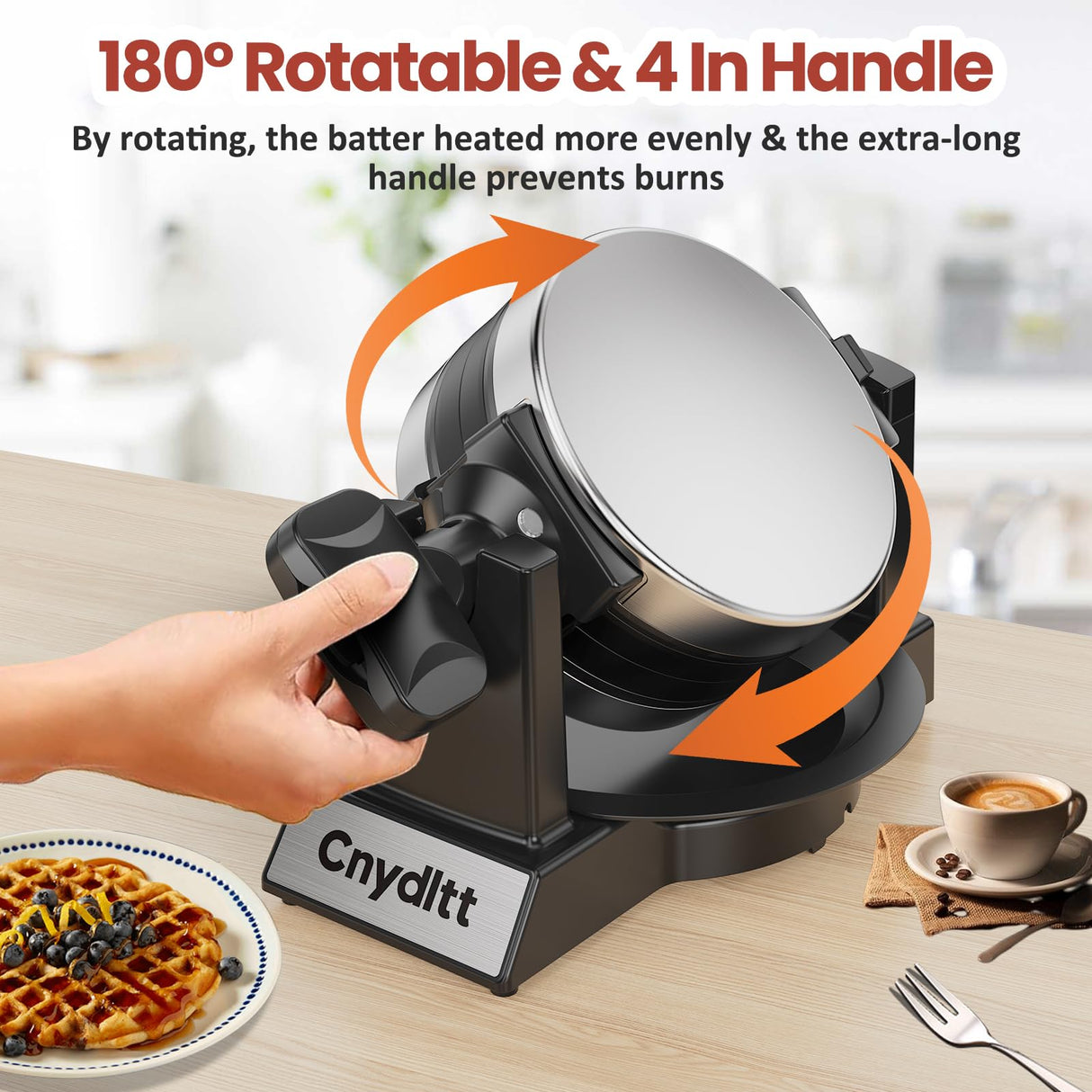 Cnydltt Double Waffle Maker, 1400W Rotating Belgian Waffle Iron with Nonstick Plates, 180° Flip, 8-Slice, Removable Drip Tray, Locking Lid & Cool Touch Handles, Stainless, Black Cnydltt