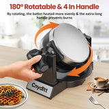 Cnydltt Double Waffle Maker, 1400W Rotating Belgian Waffle Iron with Nonstick Plates, 180° Flip, 8-Slice, Removable Drip Tray, Locking Lid & Cool Touch Handles, Stainless, Black Cnydltt