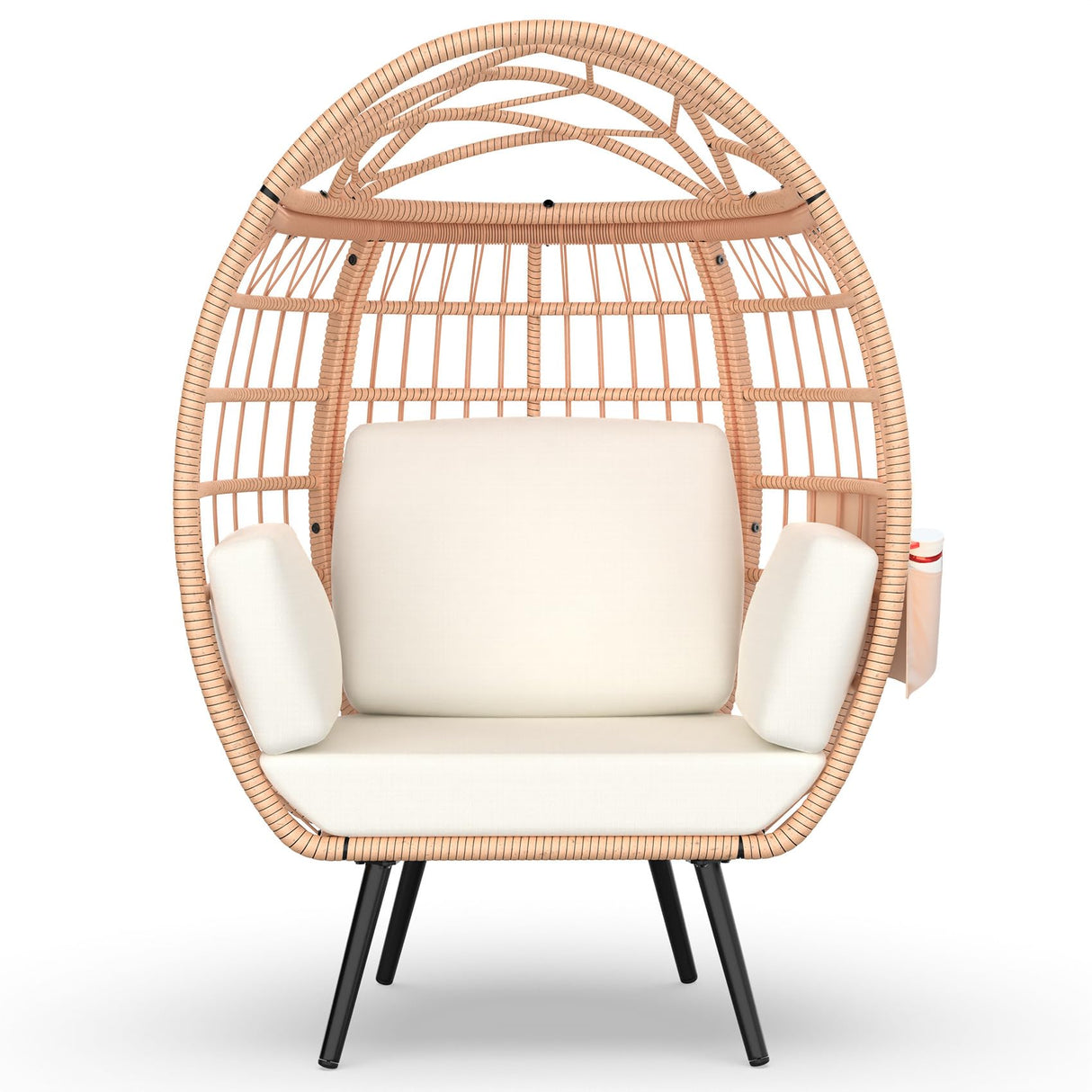 ZENPETIO Wicker Egg Chair, Oversized Indoor Outdoor Lounger with 4 UV Resistant Cushions, Storage Bag, All-Weather Wicker Egg Lounger Chair for Patio, Backyard, Living Room, 370lbs Capacity - White ZENPETIO