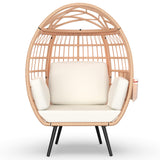 ZENPETIO Wicker Egg Chair, Oversized Indoor Outdoor Lounger with 4 UV Resistant Cushions, Storage Bag, All-Weather Wicker Egg Lounger Chair for Patio, Backyard, Living Room, 370lbs Capacity - White ZENPETIO