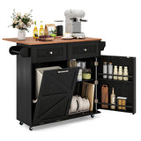 Giantex Kitchen Island Cart with Hidden Tilt Out Trash Can Cabinet, Drop Leaf, 2 Drawers, Towel Rack, Rolling Mobile Breakfast Bar Table, Wood Kitchen Storage Cart on Wheels (Black & Natural) Giantex
