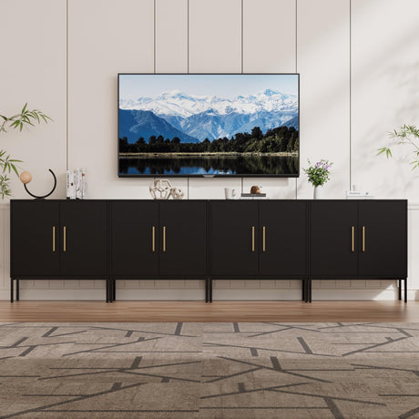 JOZZBY Set of 4 Storage Cabinet, Freestanding Sideboard with Double Doors, Modern Wooden Sideboard, Black Side Cabinets for Bedroom, Living Room, Kitchen, Office and Hallway 4 PC JOZZBY