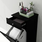 HOMCOM Laundry Hamper Cabinet with Removable Basket, Tilt Out Laundry Hamper Cabinet with Drawer and Beadboard Door, Laundry Cabinet Bathroom Storage Cabinet, Black HOMCOM