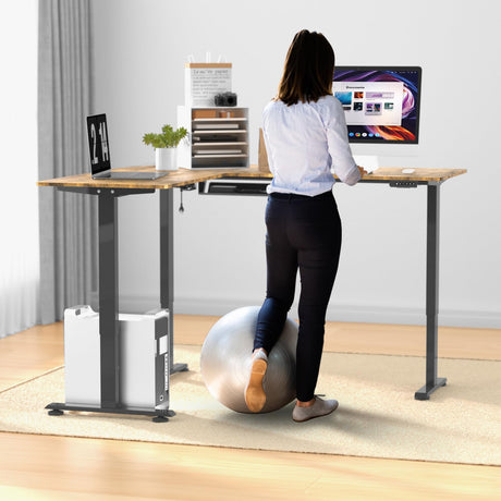 ExaDesk Upgrade Version 63 * 55 inch L Shaped Electric Adjustable Height Standing Desk, Corner Stand Up Desk, Sit Stand Computer L Desk for Gaming Office ExaDesk