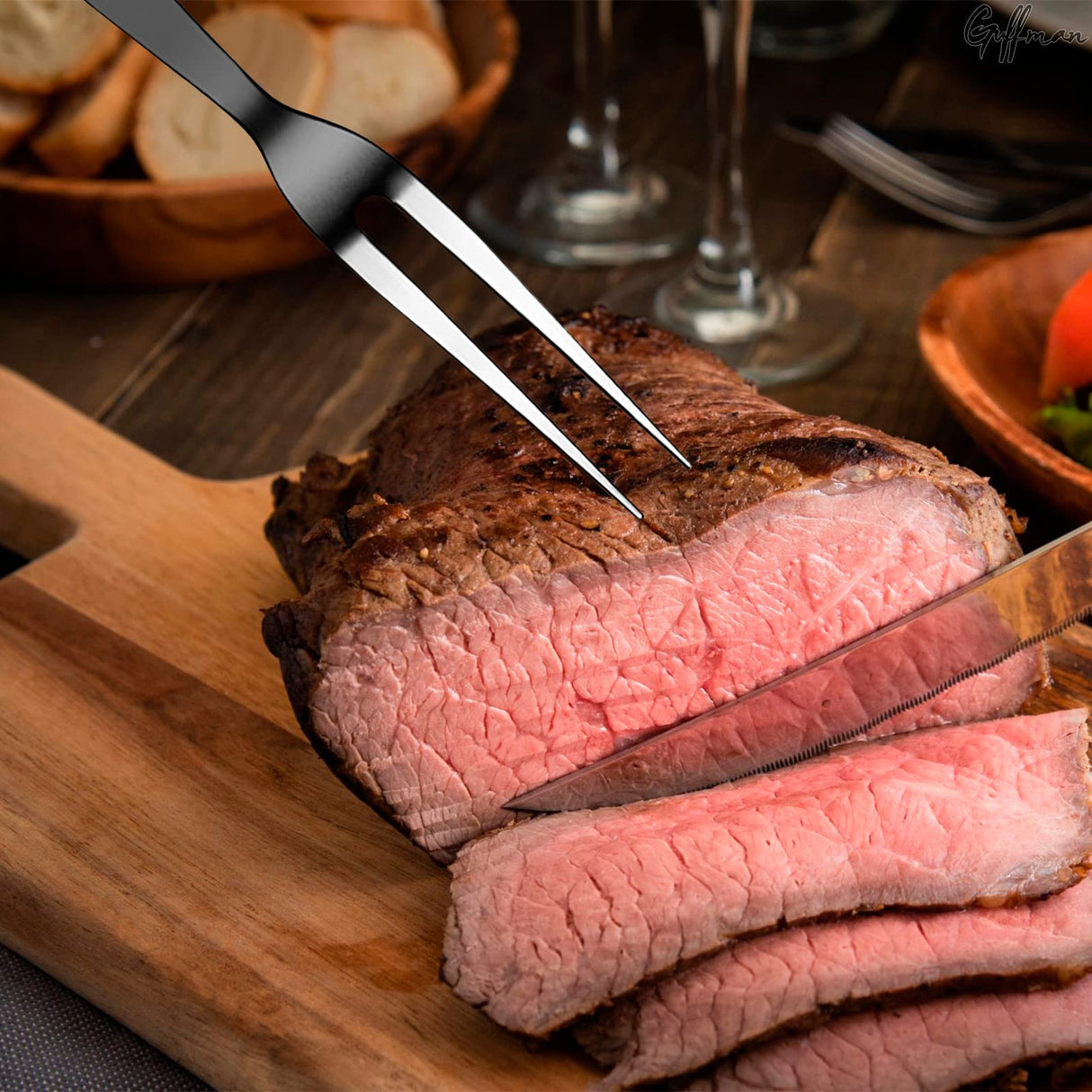 Browne Two Pronged Fork Tine Elite - 11 Inch Kitchen Forks Carving Fork for Meat Stainless Steel Kitchen Utensils Meat Fork Carving - Silver Heavy Duty Serving Fork Carving Set Meat Forks for Kitchen Guffman