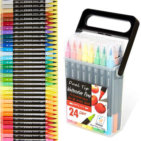 Kekelele Dual Tip Markers for Kids, Washable Markers Set, Art Marker with Stand Portable Box, Gift For Kids (24 Colours) Kekelele