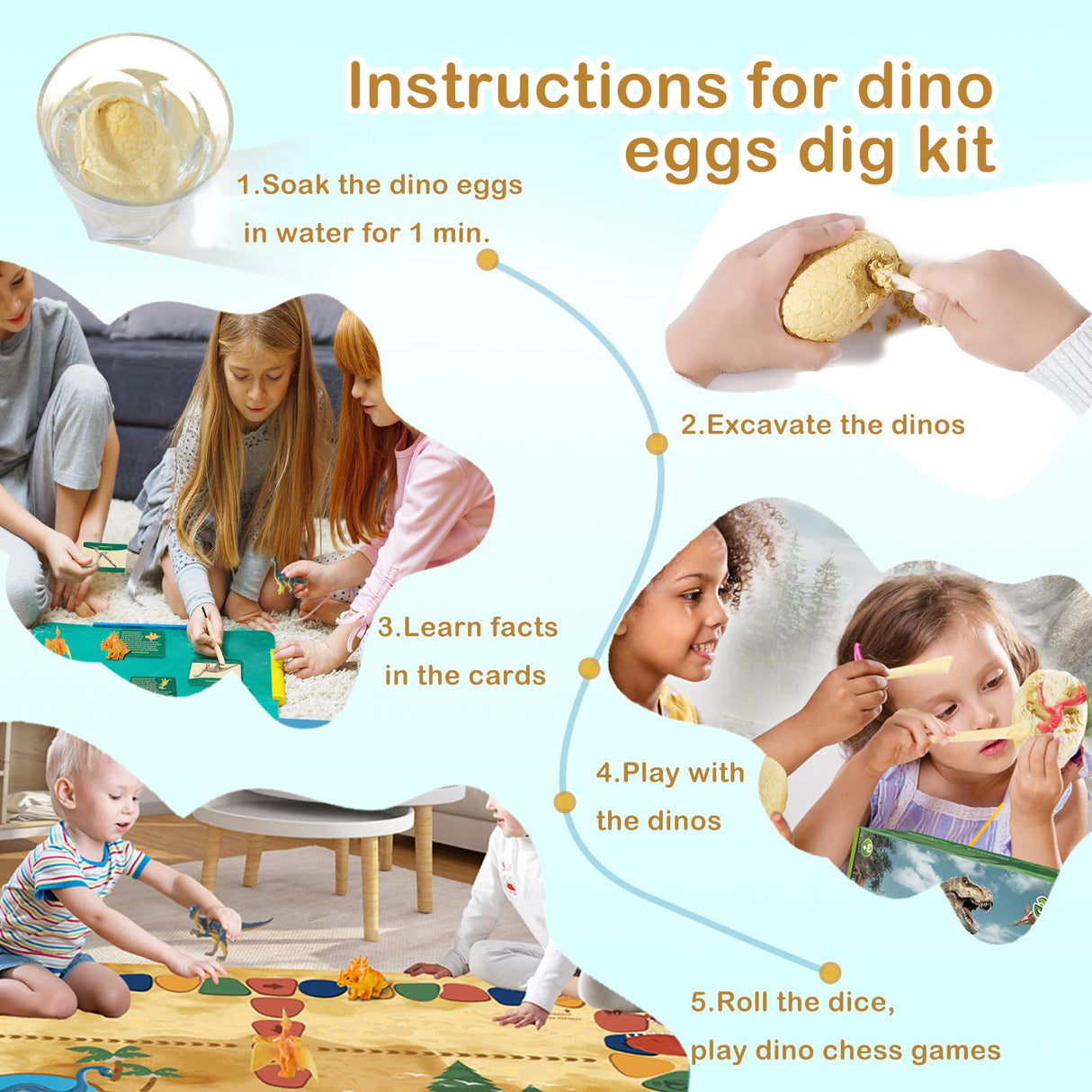 Dino Fossil Eggs Dinosaur Toys - 12 Dinosaur Eggs Dig Excavation Kit w Play Mat for Kids Ages 5-7 Easter Basket Essentials STEM Toy Christmas Birthday Gift for Boys Girls 3 4 5 6 7 8 + 8-13 Years Old Joyvalley