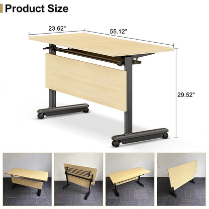 Ptosziav 4PCS Conference Table Foldable Meeting Tables, Flip Top Wood Seminar Table for Office Training Classroom,Folding Conference Table on Wheels - WoodArtSupply