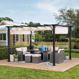 Sunjoy Outdoor Pergola 9 x 12 ft. Patio Black Steel Frame Pergola with Retractable Beige Canopy Shade for Backyard, Garden Activities Sunjoy