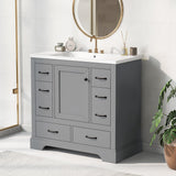 Harper & Bright Designs 36" Bathroom Vanity with Sink, Free Standing Single Basin Vanity Set with 6 Drawers & One Cabinet with Adjustable Shelf, Bathroom Cabinet with Ceramic Basin for Bathroom, Grey Harper & Bright Designs