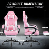 Ergonomic Video Gamer Chairs,Computer Gaming Chairs with Massage Lumbar Support and footrest,Racing Style Computer Chair Adjustable Headrest for Adults,PinkWhite NIONIK