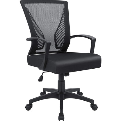 Furmax Office Chair Mid Back Swivel Lumbar Support Desk Chair, Computer Ergonomic Mesh Chair with Armrest (Black) - WoodArtSupply