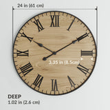 Large Wall Clock 24 Inches - Decorative Wall Clock Large With Real Wood & Roman Numerals - 24 Inch Wall Clocks For Living Room Decor - Large Farmhouse Wall Clock - Big Wall Clock For Living Room LILO DESIGN CO.