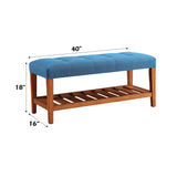 Acme Charla Wood and Fabric Bench in Blue and Oak Acme