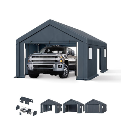 PHI VILLA 13'x24'x9.6' Outdoor Portable Storage Shelter Shed Garage with Roll up Zipper Doors & Vents Carport for Motorcycle Waterproof and UV Resistant Anti-Snow Portable Garage Kit Tent, Gr - WoodArtSupply