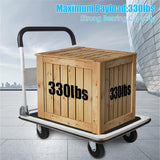 LEADALLWAY Foldable Push Cart Platform Cart 330lbs Capacity 4 Wheels 28.7x18.5x32.3inches White Small Flatbed Cart LEADALLWAY
