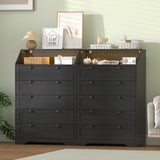 Wodeer Black Dresser Tall 5 Drawer Dresser for Bedroom, Wood Chest of Drawers with LED Lights, Charging Station, Metal Handles, Modern Storage Cabinet and Organizer Drawers for Living Room, Hallway Wodeer