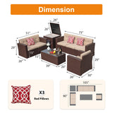 JOIVI 8 Pieces Patio Conversation Sets, All Weather Outdoor Sectional Patio Sofa, U-Shaped PE Wicker Patio Furniture Sets with Storage Box, Coffee Table, 3 Pillows, for Garden, Porch, Brown JOIVI