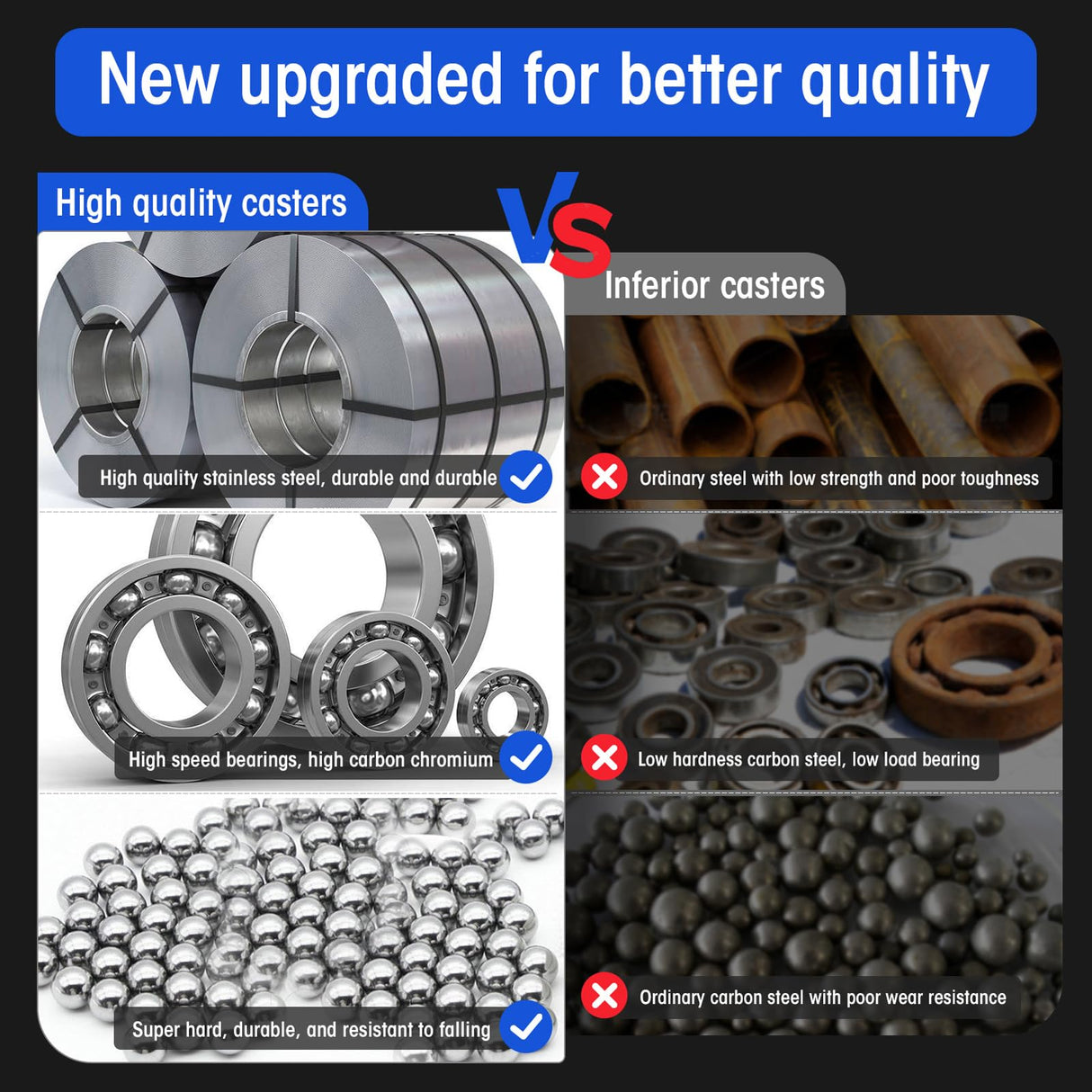 Caster Wheels - 3 Inch Casters Set of 4 Heavy Duty, BOSGEOT Locking Industrial Casters with 360 Degree No Noise Polyurethane Wheels, Swivel Plate Casters with Brake - Pack of 4 BOSGEOT