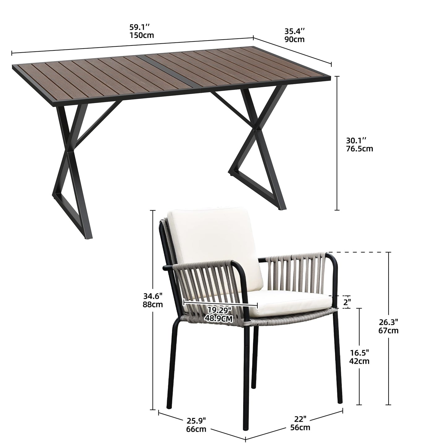 YITAHOME 5 Piece Patio Dining Set Outdoor Furniture Stackable All-Weather Comfortable Rope and Rattan Chairs Metal Frame with Faux Wood Tabletop for Courtyard Backyard Poolside Balcony, Brown - WoodArtSupply