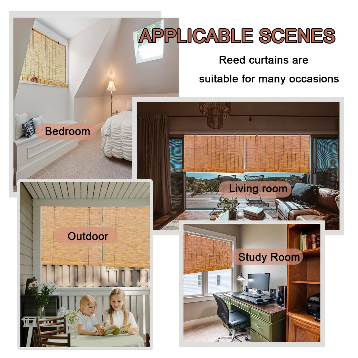 WAYRGN Natural Hand-Woven Bamboo Roller Blinds for Outdoor and Indoor Use WAYRGN
