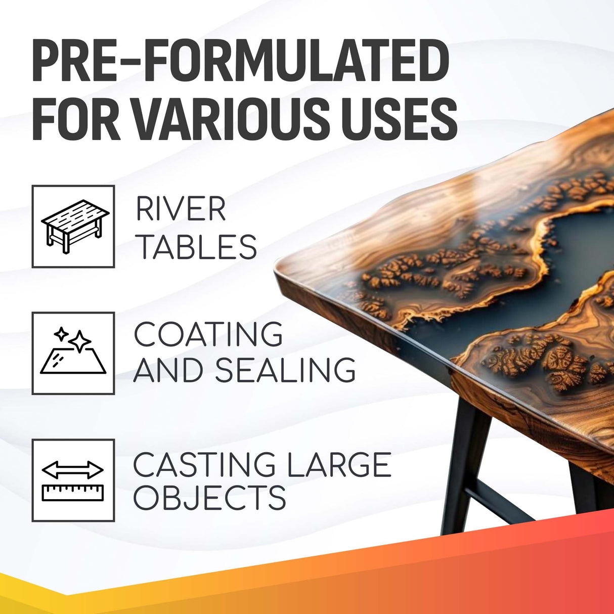 CoatCast Deep Pour Epoxy Resin 3 Gallon Kit – for Casting up to 4 Inches Deep | 2:1 Mixing Ratio | Water Clear, No Bubbles, Self-Leveling | Perfect for River Tables, Casting Large Objects and More CoatCast
