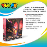 A Girl & Her Dragon Puzzle By Tara Lesher | Fairytale Castle 500 Piece Jigsaw Puzzle For Adults And Kids | Interactive Brain Teaser for Family Game Night | 18 x 18 Inches Toynk