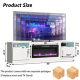 TAVATA Fireplace TV Stand with 36" Fireplace，80" TV Stand with LED Light for TVs Up to 85"，Entertainment Center Console Table with Highlight Storage Cabinets (White) TAVATA