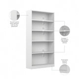 Bush Furniture Universal Tall 5 Shelf Bookcase in White, Vertical Storage and Display Bookshelf for Home Office or Living Room Organization Bush Furniture