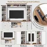 AMERLIFE 98" Farmhouse Entertainment Center Wall Unit with Bookshelves, Wine Cabinet, Fits 78" TVs, Large TV Stand with Power Outlets & Barn Door, Rustic Media Console for Living Room, White AMERLIFE