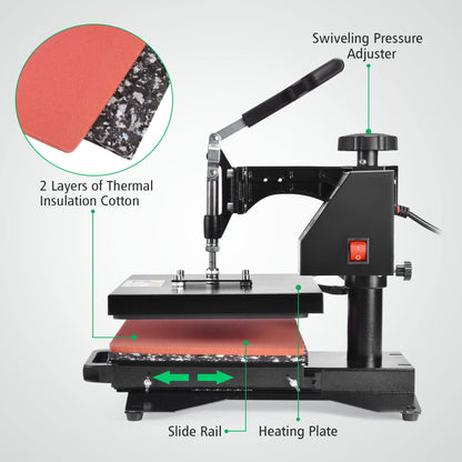 Slendor Heat Press Machine for T Shirts 12x10 Inch Digital T Shirt Pressing Machine 360-Degree Swing Away Heat Transfer Sublimation with Two Teflon Sheets