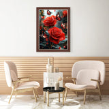 Lxmsja Red Rose Diamond Art Kits for Adults, Butterfly DIY Full Drill Diamond Painting Kits for Beginners, 5D Gem Art Crafts for Adults, Home Wall Decor 12x16 inch Lxmsja