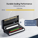 Fully Automatic Vacuum Sealer-Effortless Operation, 95Kpa Powerful Food Vacuum Sealer Machine with 2 Rolls Bags, Dry & Wet/Bag Cutter/External Vacuum, Silver Black FRESKO